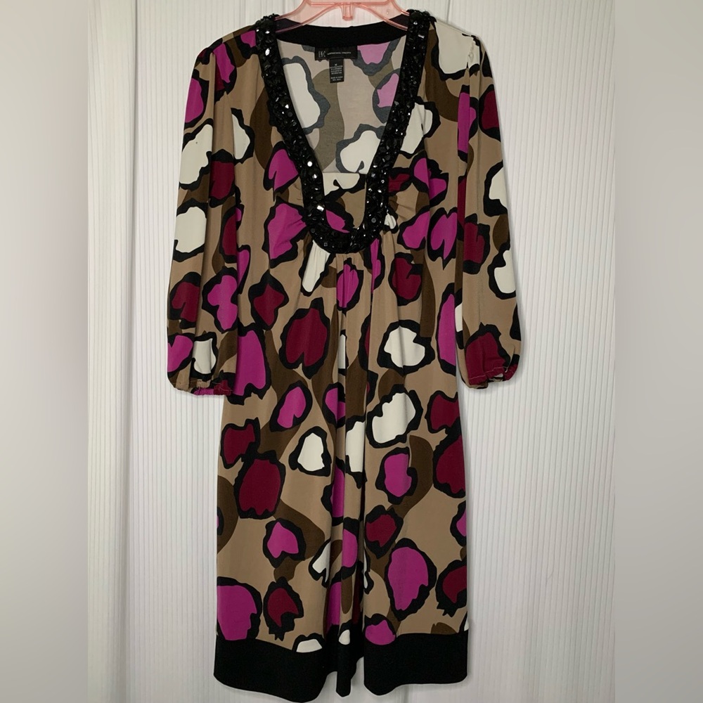 INC International Concepts Knee Length Dress Jeweled Neckline Medium